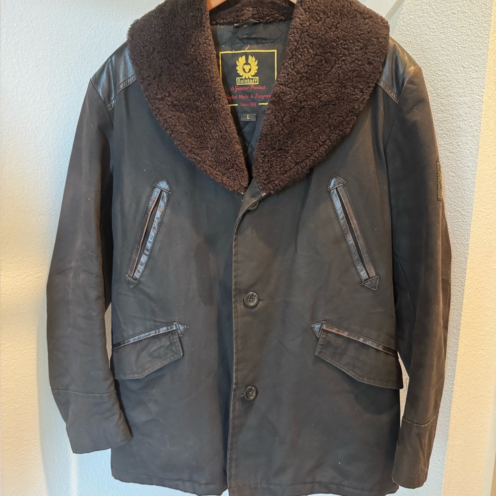 Belstaff Black Jacket with Brown Shearling Collar